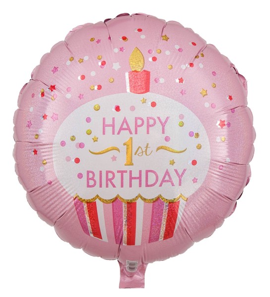 Pinker Folienballon "Cupcake - Happy 1st Birthday"