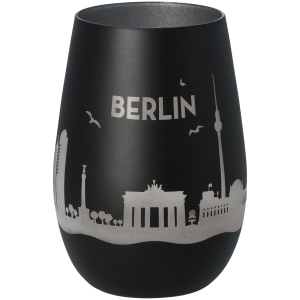 Windlicht Skyline Berlin Schwarz/Silber