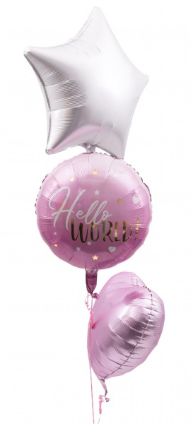 Ballonset zur Geburt "Hello World" für Mädchen