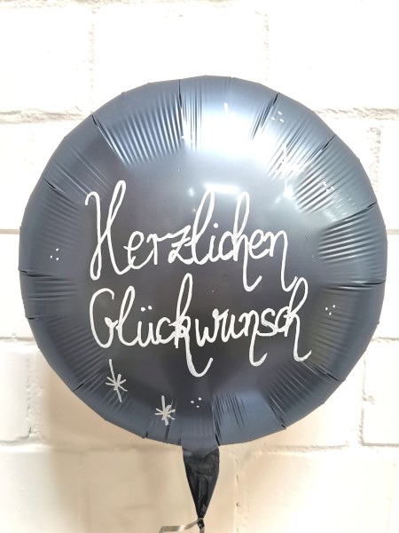 Folienballon Rund Handbeschriftet, Satin Steel Blue