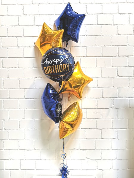 Blau Goldenes 6er Ballonset "Happy Birthday"