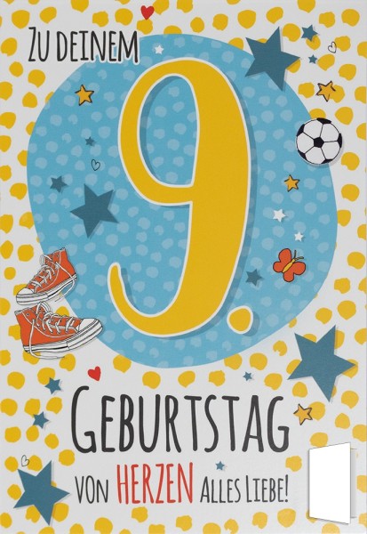 Geburtstagskarte "Zu deinem 9. Geburtstag von Herzen alles Liebe!"
