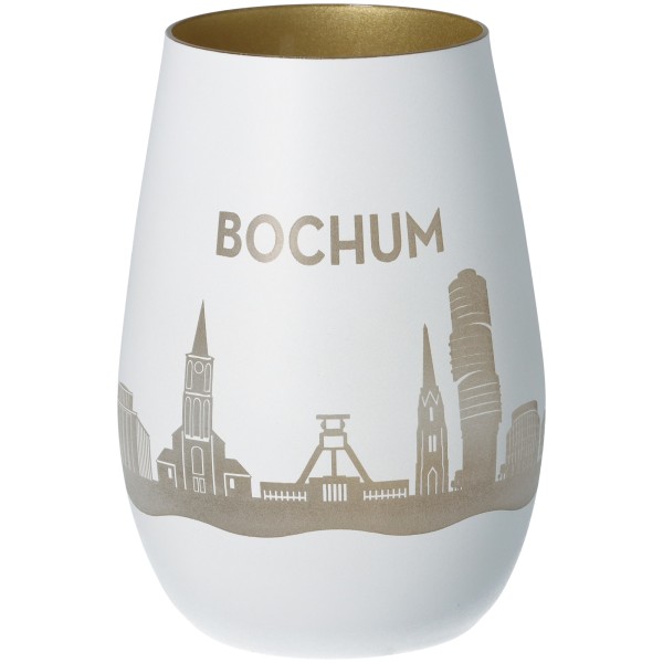 Windlicht Skyline Bochum Weiß/Gold