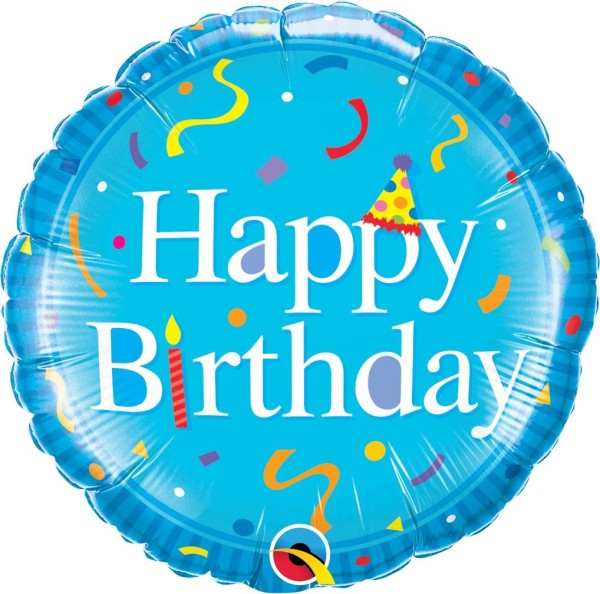 Folienballon Blau "Happy Birthday" Konfetti