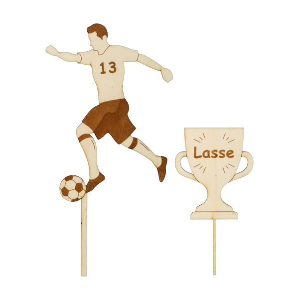 Cake Topper Fußball & Pokal Set "Name & Zahl" aus Holz