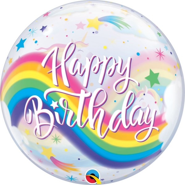 Bubble Ballon Einhorn "Happy Birthday"
