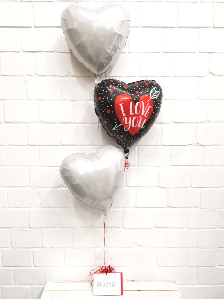 Ballon Bouquet "I Love You" Weiß/Schwarz mit Grußkarte