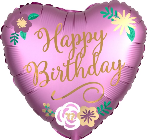 Herzballon Rosa & Gold zum Geburtstag "Happy Birthday"