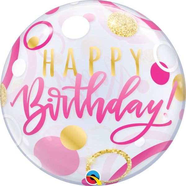 Bubble Ballon Birthday Pink & Gold Dots
