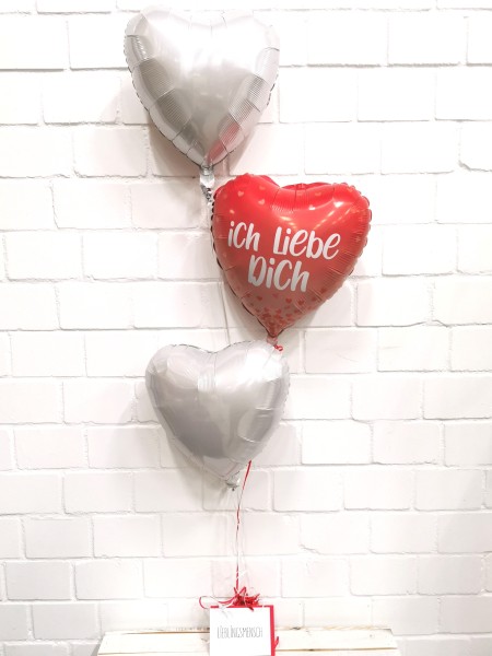 Ballon Bouquet "Ich liebe dich" Weiß/Rot mit Grußkarte