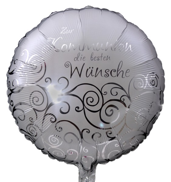 Silberner Folienballon "Zur Kommunion die besten Wünsche"