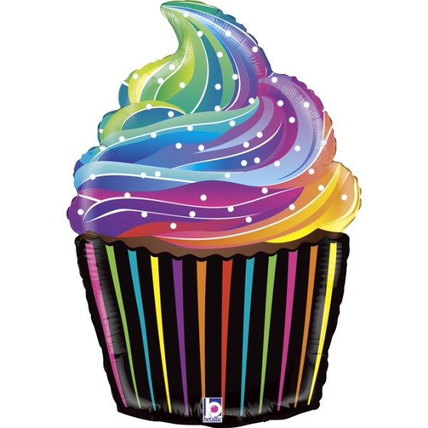 Großer Folienballon Regenbogen Cupcake