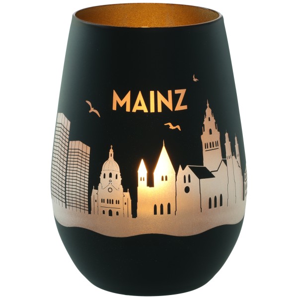 Windlicht Skyline Mainz Schwarz/Gold