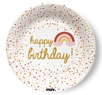 Pappteller klein "Happy Birthday" Boho, 8 Stück  Pappteller klein "Happy Birthday" Boho, 8 Stück