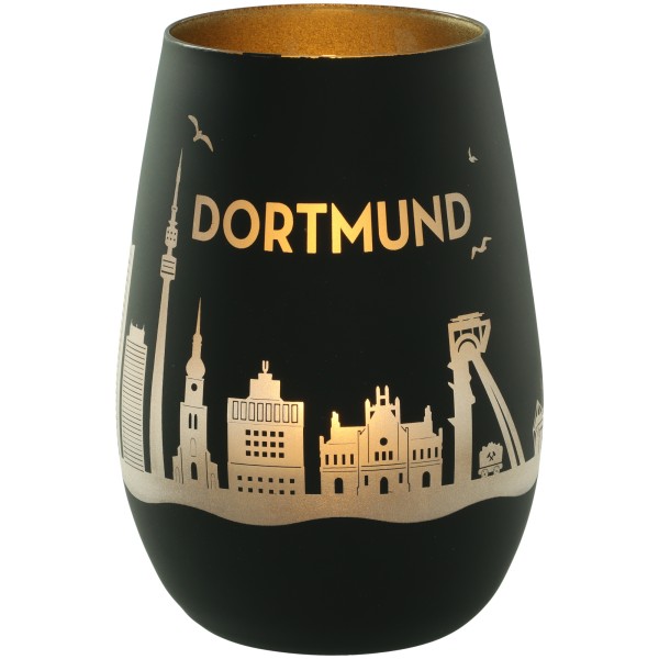 Windlicht Skyline Dortmund Schwarz/Gold