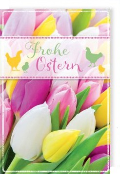 Ostergrußkarte "Frohe Ostern" mit Tulpen