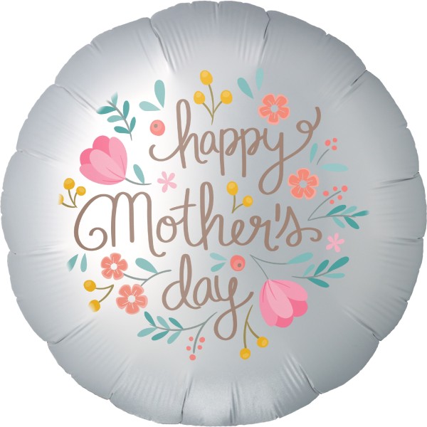 Folienballon Satin mit Blumen "Happy Mother's Day"