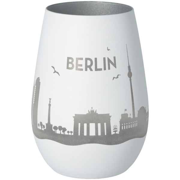 Windlicht Skyline Berlin Weiß/Silber