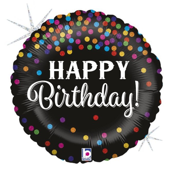 Ballon "Happy Birthday!" - Schwarz mit Punkten