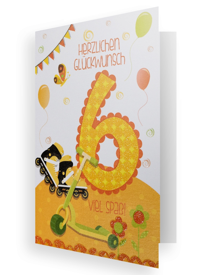 Grusskarte "Skates" zum 6. Geburtstag Ballongruesse.de