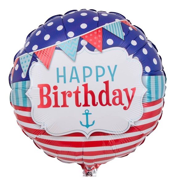 Folienballon "Happy Birthday" mit Wimpelkette und Anker
