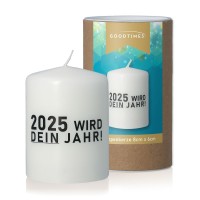 Stumpenkerze "2025 WIRD DEIN JAHR" Weiß  Stumpenkerze "2025 WIRD DEIN JAHR" Weiß