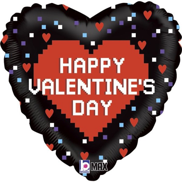 Folienballon Herz Pixel "Happy Valentine's Day"