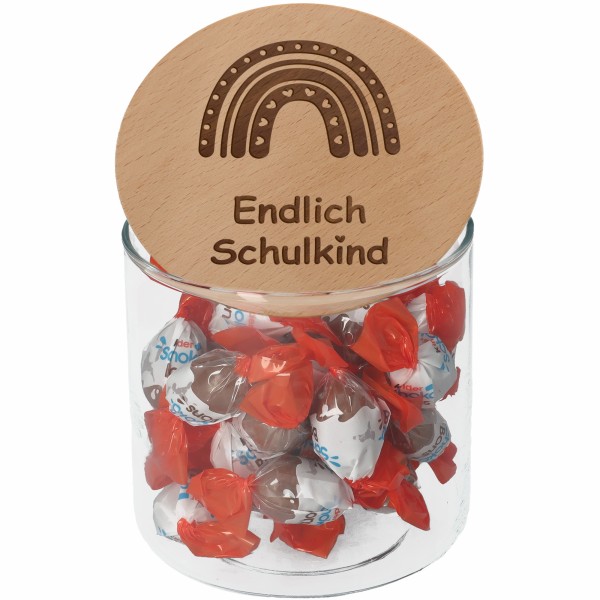 Geschenkglas Endlich Schulkind Regenbogen Herz 580ml