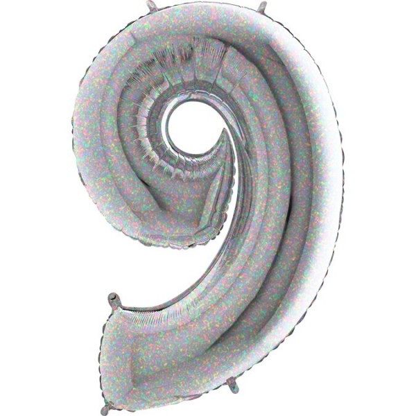 Zahlenballon Silber Holo "9"