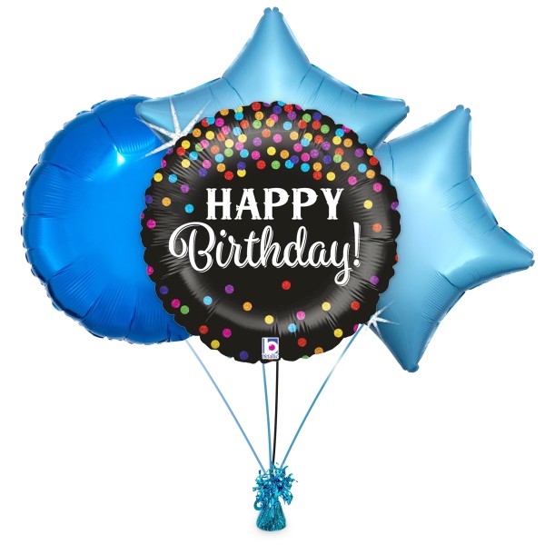 Ballonset mit bunten Punkten "Happy Birthday"