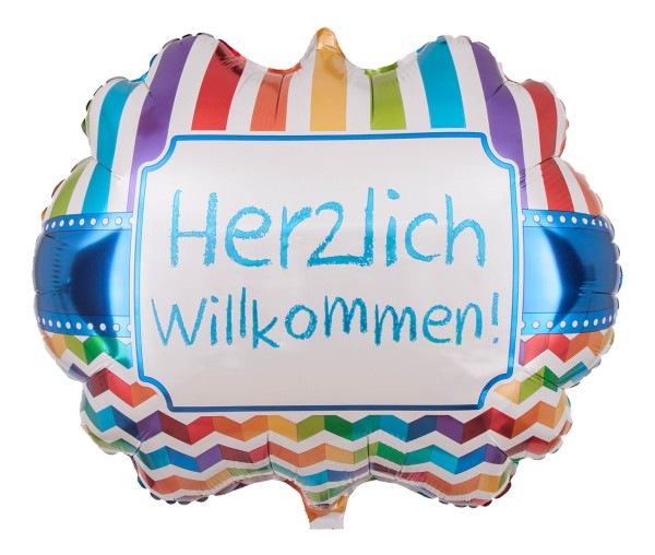 Bunt gestreifter Folienballon "Herzlich Willkommen"