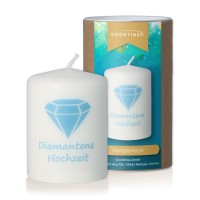 Stumpenkerze "Diamantene Hochzeit" Weiß  Stumpenkerze "Diamantene Hochzeit" Weiß