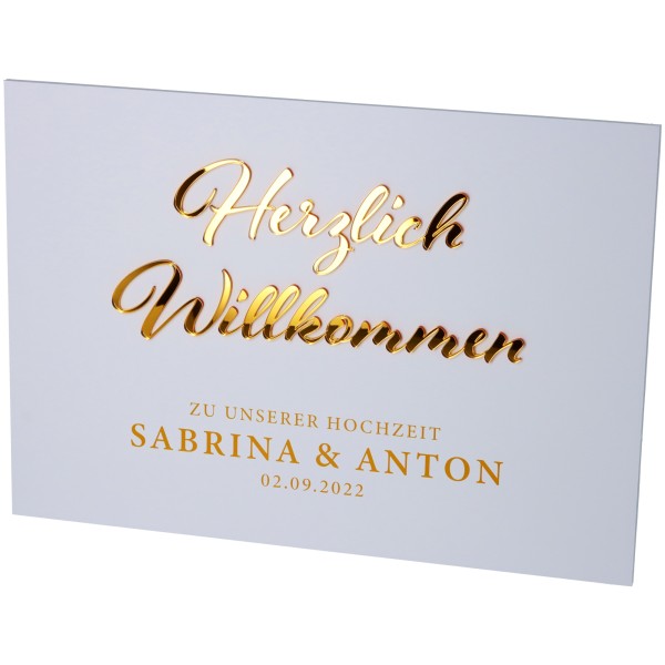 Willkommensschild Hochzeit "Namen & Datum" Gold