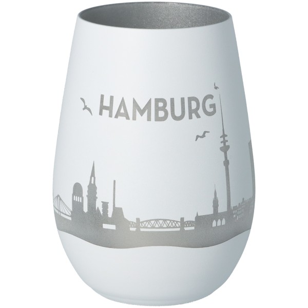 Windlicht Skyline Hamburg Weiß/Silber
