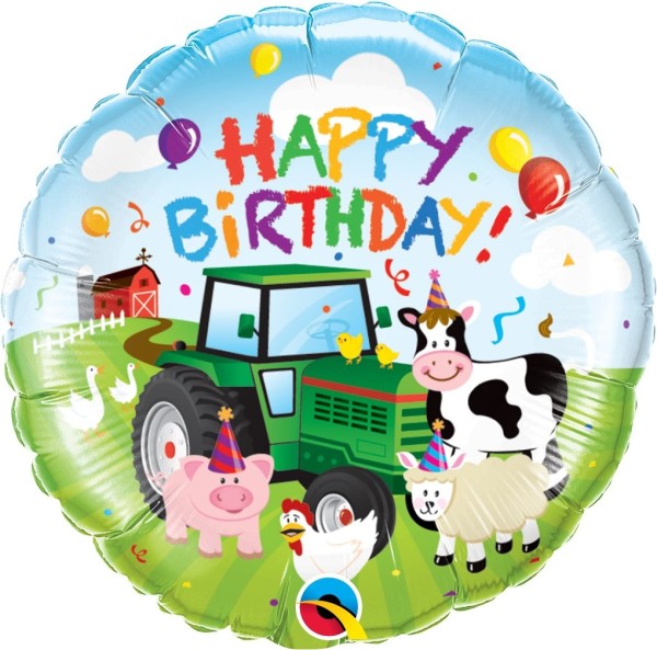 Folienballon "Happy Birthday" mit Bauernhof Motiv