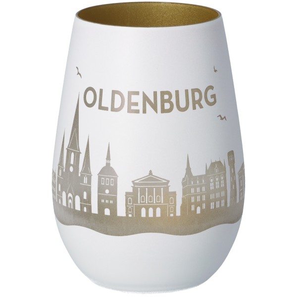 Windlicht Skyline Oldenburg Weiß/Gold