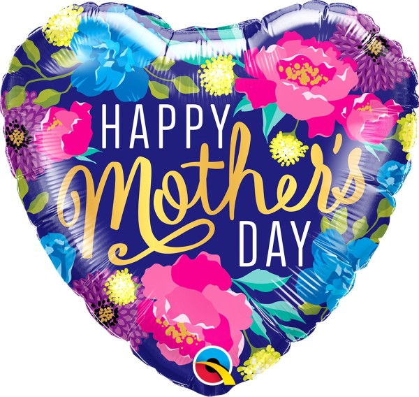 Herzballon "Happy Mother's Day" Farbige Peonien