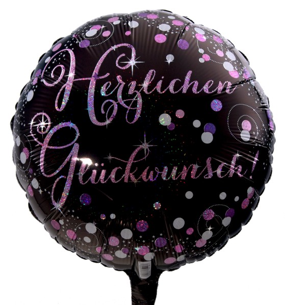 Folienballon, Radiant schwarz-pink "Herzlichen Glückwunsch"