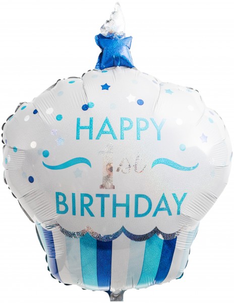 Riesenballon Cupcake "HAPPY 1st BIRTHDAY" Blau