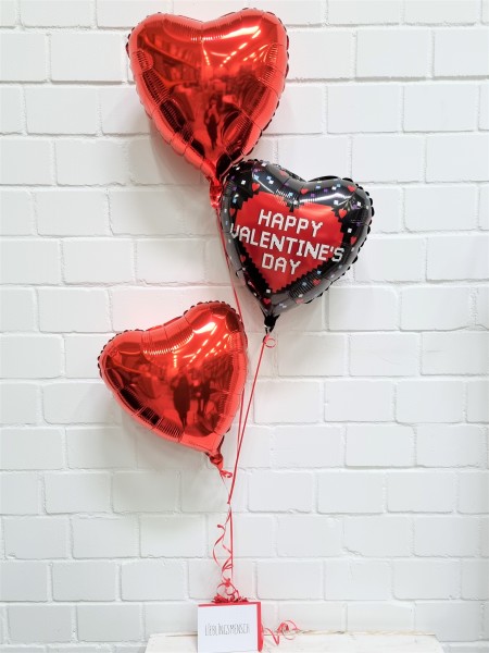 Ballon Bouquet "Happy Valentine's Day" Rot/Schwarz mit Grußkarte