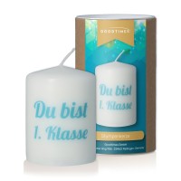 Stumpenkerze "Du bist 1. Klasse" Weiß  Stumpenkerze "Du bist 1. Klasse" Weiß