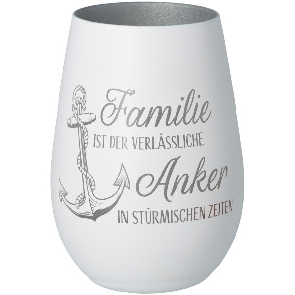 Windlicht Familie Anker Weiß/Silber