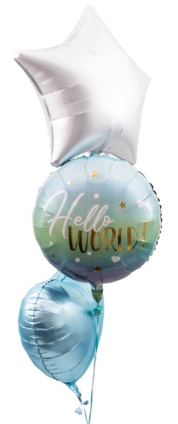 Ballonset zur Geburt "Hello World" für Jungen