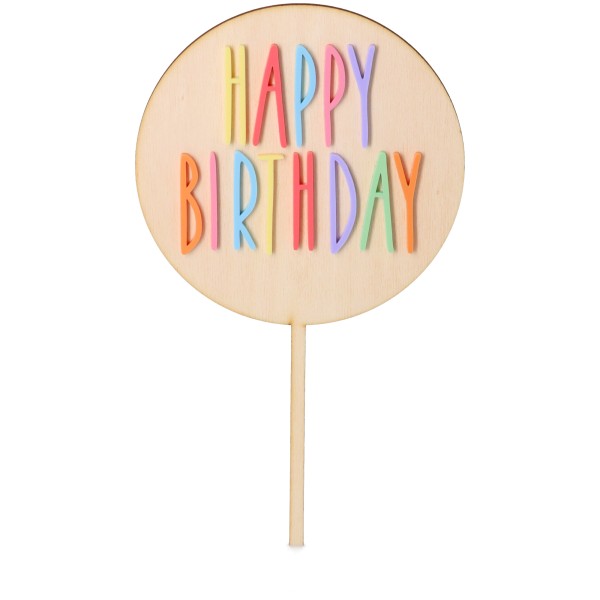 Cake Topper Happy Birthday Bunt 23cm x 13cm aus Holz & Acryl