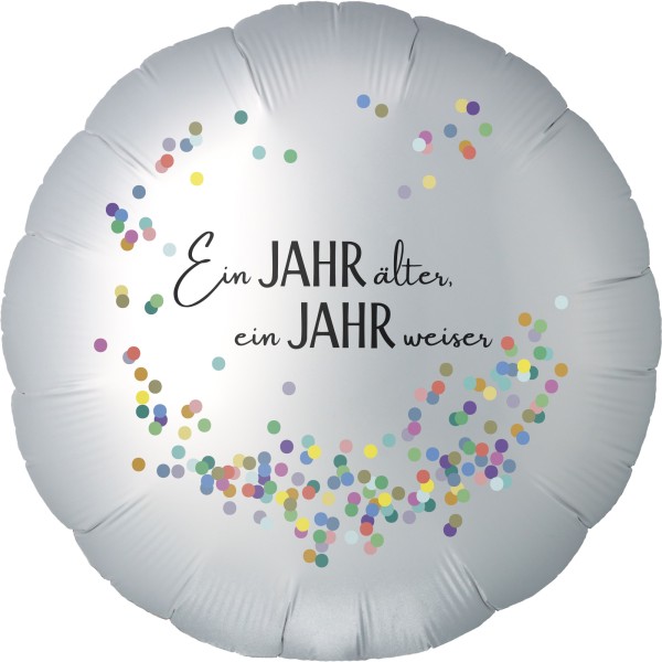 Folienballon Satin Weiß "Ein Jahr älter, ein Jahr weiser"