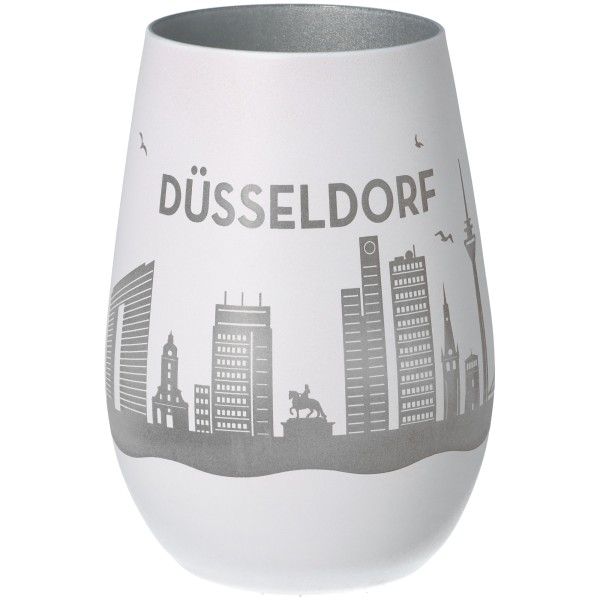 Windlicht Skyline Düsseldorf Weiß/Silber