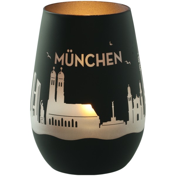 Windlicht Skyline München Schwarz/Silber