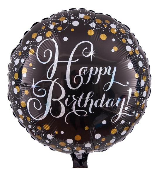Runder Folienballon, Radiant schwarz "Happy Birthday"