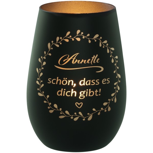 Windlicht Schön, dass es dich gibt "Name" Schwarz/Silber