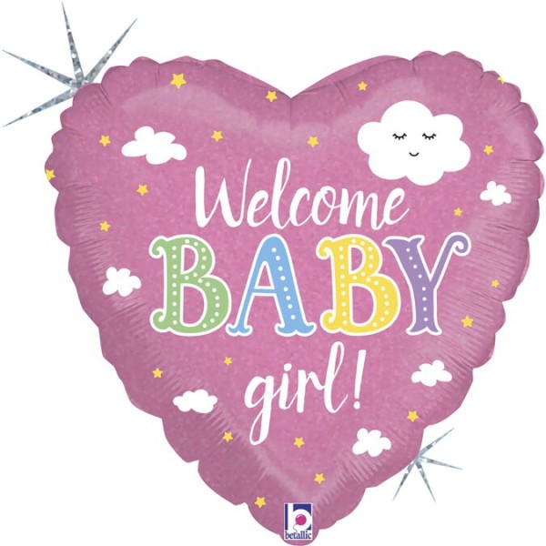 Folienballon Herz "Welcome Baby Girl"